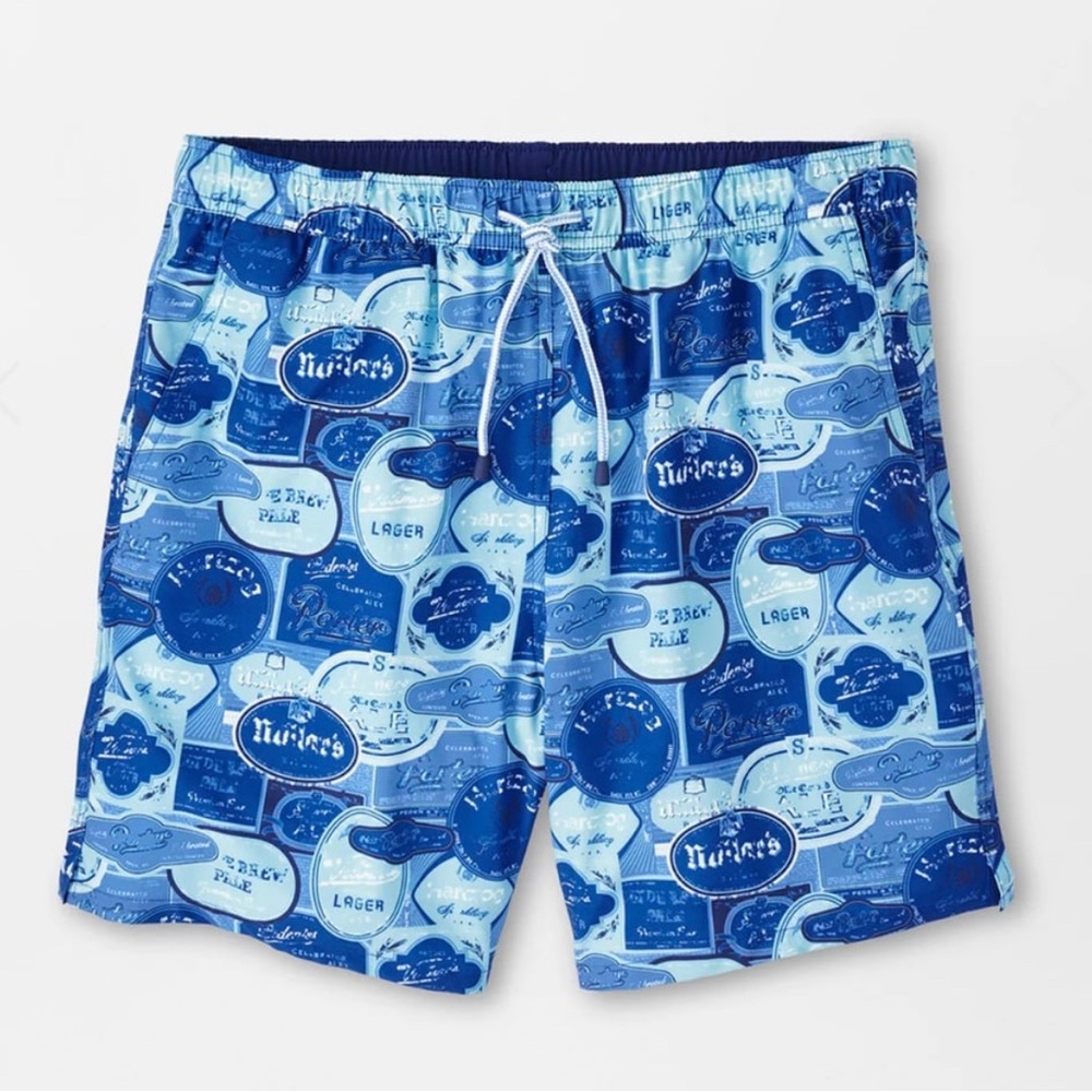 Peter Millar Vintage Labels Swim Trunk Blue Can Caddie Phone Sleeve 2XL NWT $100